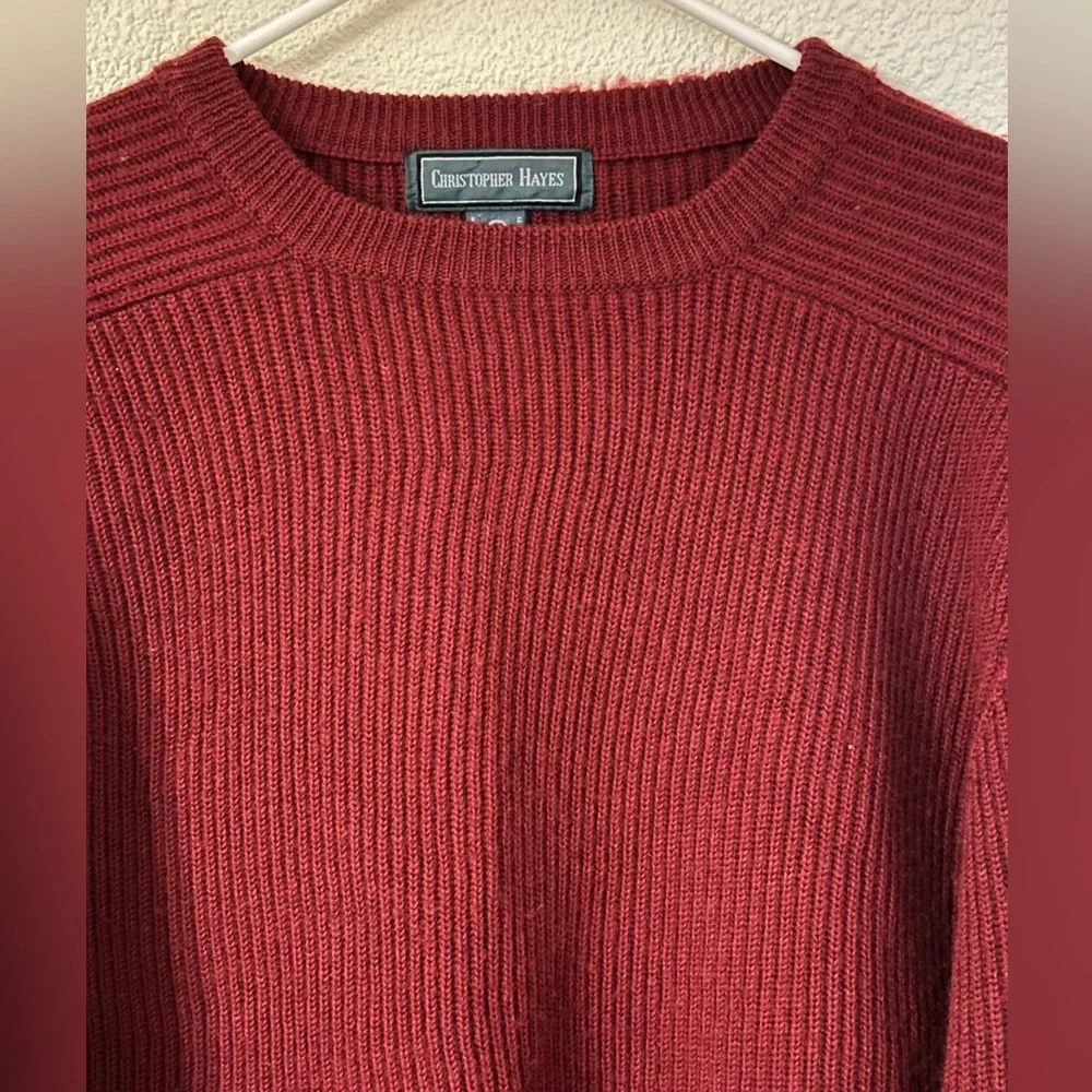 Christopher Hayes Sweater Men Red 100% Wool Vintage Ribbed Knit Crewneck Size L